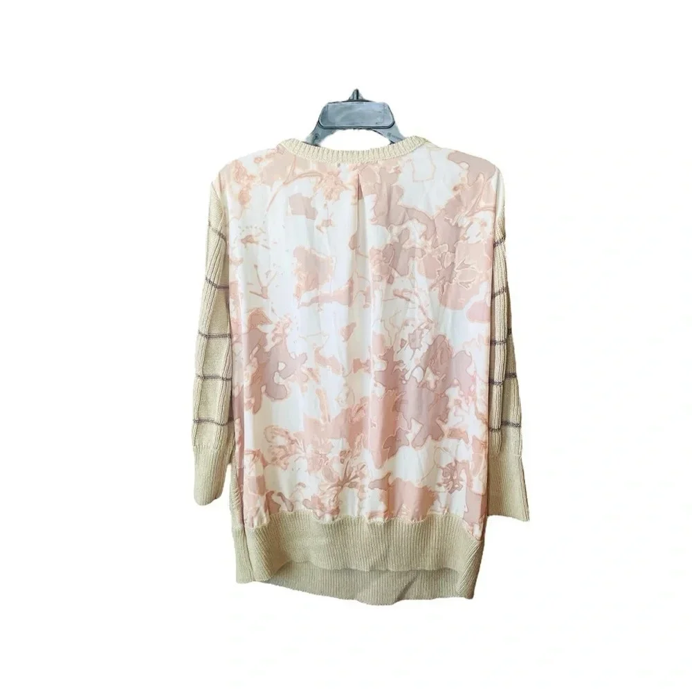 Simply Vera Wang mixed material women’s sweater 3/4 sleeve SZ XL beige/pink